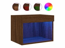 Clicnbuy Mesita de noche de pared con luces LED roble marrón