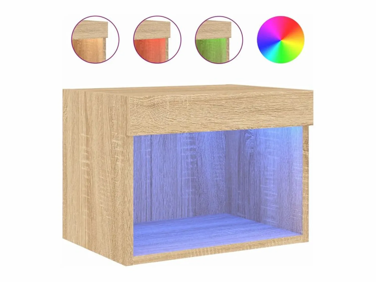Clicnbuy Mesita de noche de pared con luces LED roble Sonoma