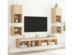 Clicnbuy Mesita de noche de pared con luces LED roble Sonoma