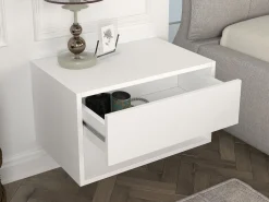 Hot Vente-unique Mesita de noche de pared RITAMI con 1 cajón y 1 estante, color Blanco