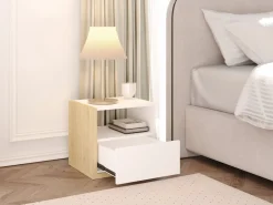 Vente-unique Mesita de noche escandinava 1 cajón y 1 estante en color blanco y natural - NAPOLI II Color natural claro / Blanco