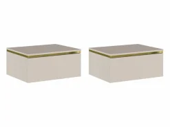 Vente-unique Mesita de noche flotante conjunto de 2 con 1 cajón y dorado - VUKIA de Pascal Morabito