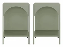 New Sweeek Mesita de noche industrial de metal, set de 2 Verde claro