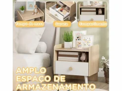 Online Mesita de noche infantil Drácena 1 compartimento + cajón +3A /natural 40x40x32,5 cm Muebles Niño