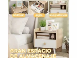 Online Mesita de noche infantil Drácena 1 compartimento + cajón +3A /natural 40x40x32,5 cm Muebles Niño