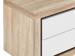 Vente-unique Mesita de noche (lado izquierdo) 2 cajones con LEDs MDF lacado blanco y natural - FLARANCIA