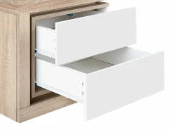 Vente-unique Mesita de noche (lado izquierdo) 2 cajones con LEDs MDF lacado blanco y natural - FLARANCIA