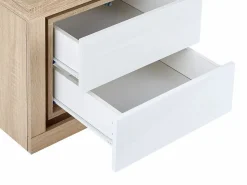 Vente-unique Mesita de noche (lado izquierdo) 2 cajones con LEDs MDF lacado blanco y natural - FLARANCIA