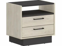 Vente-unique Mesita de noche lote de 2 con cajones y estante color natural y antracita - LEANDRE