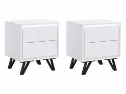 Vente-unique Mesita de noche lote de 2 con 2 cajones y LEDs en MDF lacado - SALIANO