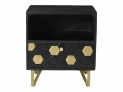 Sale Vente-unique Mesita de noche lote de 2 cajón y hueco madera de mango metal negro y dorado - BELORI Negro / Dorado