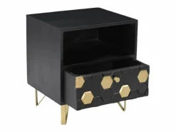 Sale Vente-unique Mesita de noche lote de 2 cajón y hueco madera de mango metal negro y dorado - BELORI Negro / Dorado