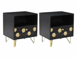 Sale Vente-unique Mesita de noche lote de 2 cajón y hueco madera de mango metal negro y dorado - BELORI Negro / Dorado