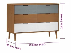 vidaxl Mesita de noche MOLDE madera maciza de pino marrón 113x40x80 cm