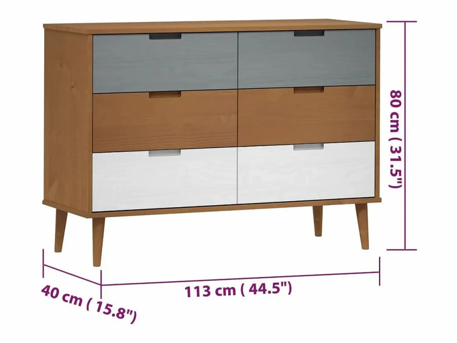vidaxl Mesita de noche MOLDE madera maciza de pino marrón 113x40x80 cm