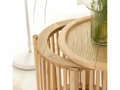 Made In Meubles Mesita de noche redonda de madera de pino Vénus de