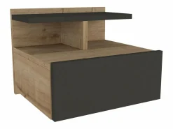 New Vente-unique Mesita de noche suspendida lote de 2 con 1 cajón y 1 repisa natural antracita - AZELNO Gris antracita / Color natural claro