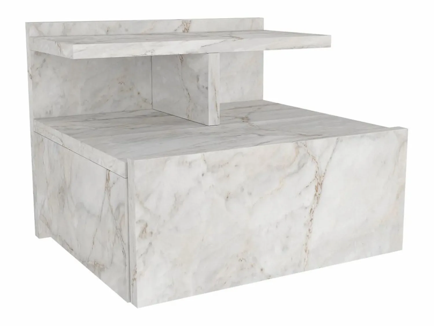 Sale Vente-unique Mesita de noche suspendida conjunto de 2 con 1 cajón y 1 estante efecto mármol - AZELNO Blanco