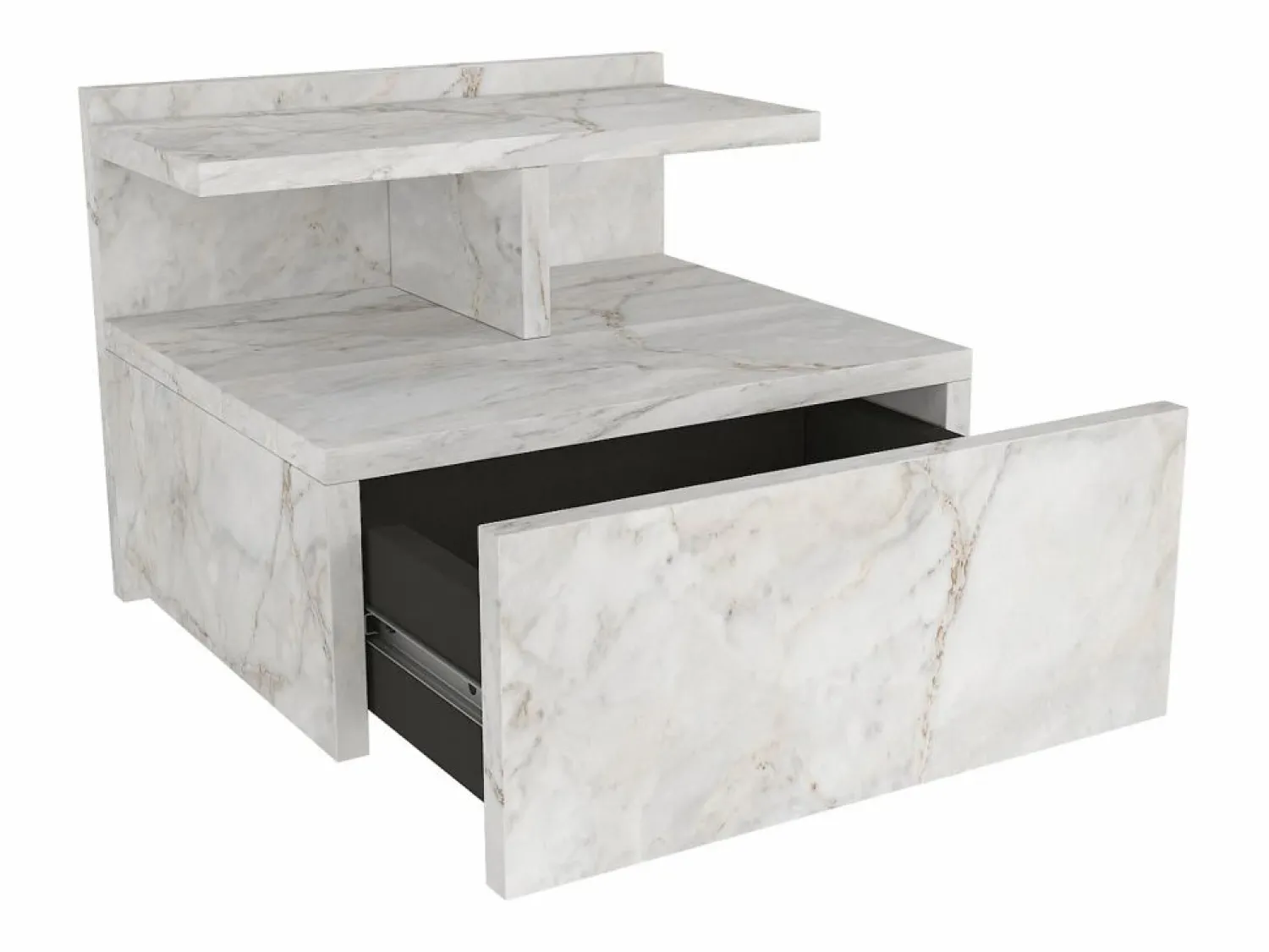 Sale Vente-unique Mesita de noche suspendida conjunto de 2 con 1 cajón y 1 estante efecto mármol - AZELNO Blanco