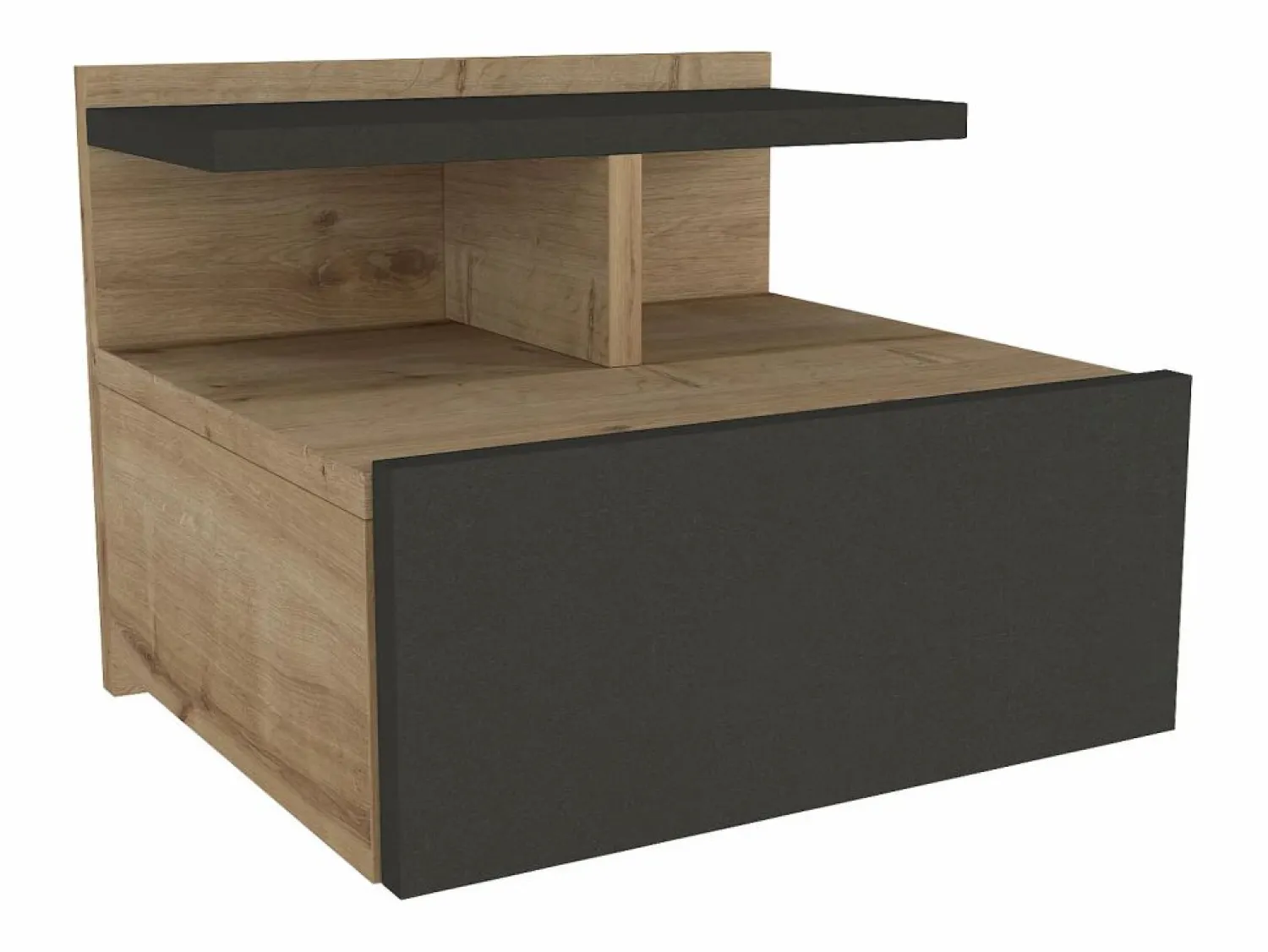 Outlet Vente-unique Mesita de noche suspendida con 1 cajón y 1 estante natural y antracita - AZELNO Gris antracita / Color natural claro