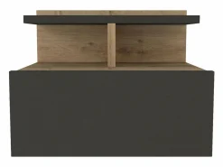 Outlet Vente-unique Mesita de noche suspendida con 1 cajón y 1 estante natural y antracita - AZELNO Gris antracita / Color natural claro