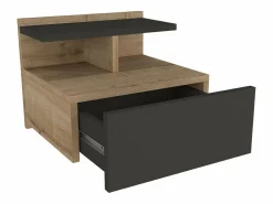 Outlet Vente-unique Mesita de noche suspendida con 1 cajón y 1 estante natural y antracita - AZELNO Gris antracita / Color natural claro