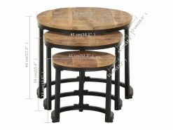 vidaxl Mesitas auxiliares 3 Piezas madera de mango rugosa