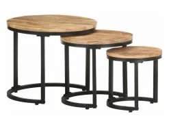 vidaxl Mesitas auxiliares 3 Piezas madera de mango rugosa