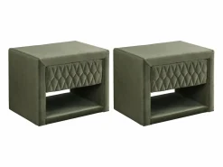 Vente-unique Mesitas de noche Conjunto de 2 con 1 cajón y 1 estante Terciopelo oliva - DANIELE