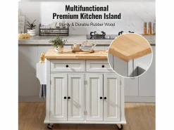 Sale Mesón de Cocina con Ruedas SucceBuy, 90cm, Armario Rodante de Estorage con Cajón y Soporte, Blanco