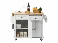 Sale Mesón de Cocina con Ruedas SucceBuy, 90cm, Armario Rodante de Estorage con Cajón y Soporte, Blanco