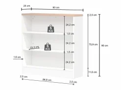 Meuble estantería de cocina Sole con 3 estantes brillo y report 90x90x25 cm