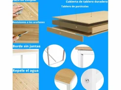Discount Meyvaser - Mesa de Escritorio 120 Cm de ancho con patas de Metal y tapa de madera 58x74x120 Cm Blanco