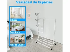 Hot Meyvaser - Vestidor portatil, Perchero portátil con ruedas de 180x100x35 Cm y 6 Ganchos en madera color . Blanco