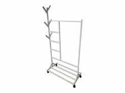 Hot Meyvaser - Vestidor portatil, Perchero portátil con ruedas de 180x100x35 Cm y 6 Ganchos en madera color . Blanco