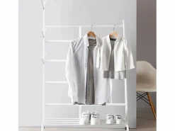 Hot Meyvaser - Vestidor portatil, Perchero portátil con ruedas de 180x100x35 Cm y 6 Ganchos en madera color . Blanco