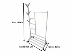 Hot Meyvaser - Vestidor portatil, Perchero portátil con ruedas de 180x100x35 Cm y 6 Ganchos en madera color . Blanco