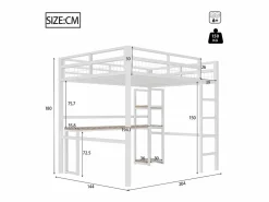 Sale ModernLuxe Mezzanine iluminado 140x200 cm - con escritorio - con puertos USB + Type-C - barandilla - escalera - (sin colchón) Blanco