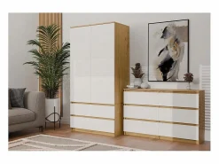 TOPESHOP MILAN – Cómoda ancha para dormitorio con 6 cajones – 30x120x77 cm – Mueble de almacenamiento – Artesanal y blanco