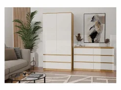 TOPESHOP MILAN – Cómoda ancha para dormitorio con 6 cajones – 30x120x77 cm – Mueble de almacenamiento – Artesanal y blanco