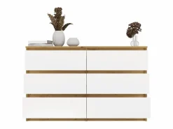 TOPESHOP MILAN – Cómoda ancha para dormitorio con 6 cajones – 30x120x77 cm – Mueble de almacenamiento – Artesanal y blanco