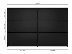 TOPESHOP MILAN - Cómoda grande de 6 cajones - 30x120x77 - estilo escandinavo - mueble de almacenamiento