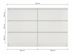 MILAN - Cómoda grande para dormitorio de 6 cajones - 30x120x77cm - Estilo escandinavo - Almacenamiento Cómoda