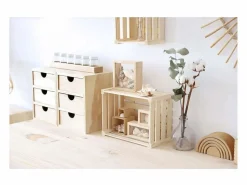 Outlet Mini bloque de almacenamiento en pino crudo con cajones 6 cajones M2 Cesta