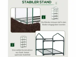 Mini invernadero con estantes, película de PVC resistente, estructura de acero, puerta enrollable, verde (70x50x160cm)