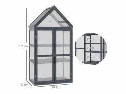 Best Mini invernadero de 3 niveles con techo practicable, estructura de madera natural, color (70,5 x 42 x 132 cm) Invernadero De Jardín