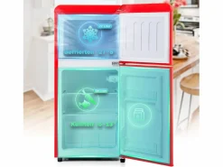 Mini nevera retro, 60 L en total, 22 L en congelador, 38 L en frigorífico, clase energética E, LED, diseño retro, color (88,8 x 45,5 x 42,5 cm)