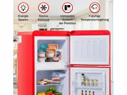 Mini nevera retro, 60 L en total, 22 L en congelador, 38 L en frigorífico, clase energética E, LED, diseño retro, color (88,8 x 45,5 x 42,5 cm)