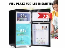 Best Mini nevera retro, 72 L en total, 21 L en congelador, 51 L en frigorífico, Clase energética E, LED, Diseño retro, Color (45 x 44 x 91 cm) Electrodomésticos De Frío