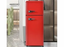 Clearance Mini nevera retro, 92 L en total, 28 L en congelador, 64 L en frigorífico, clase energética D, LED, diseño retro, color (105,5 x 41 x 45,5 cm) Rojo